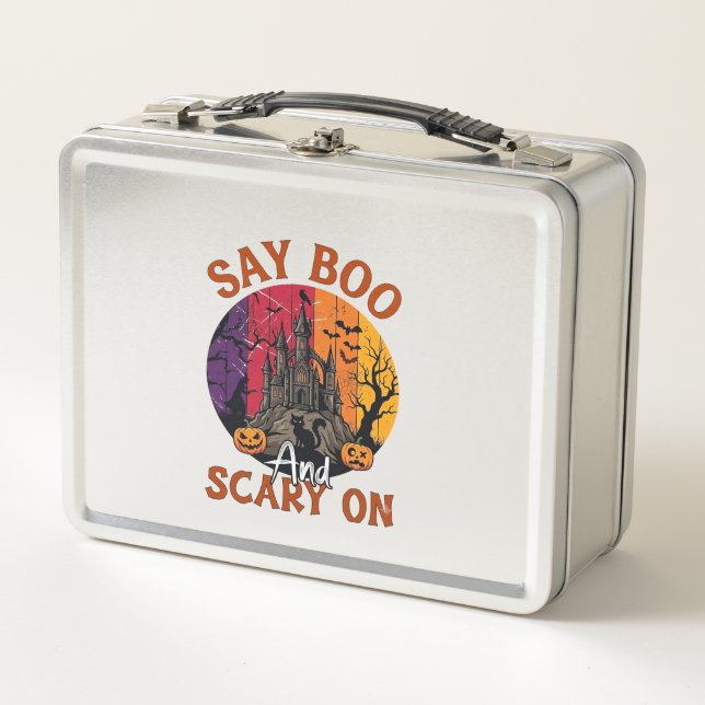 Lunch Box Dis Boo Halloween effrayant Maison hantée Chat noi (Devant)