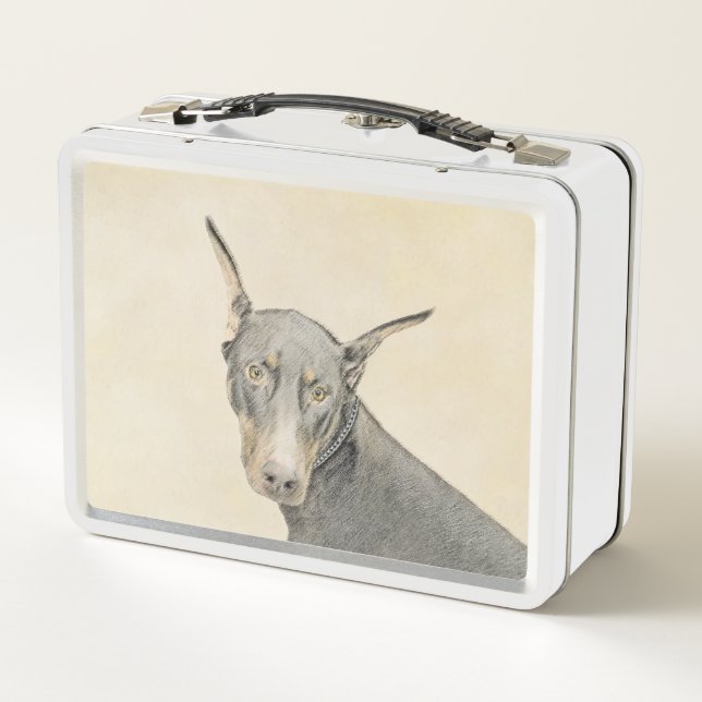 Lunch Box Doberman Pinscher Peinture - Art Chien original (Dos)