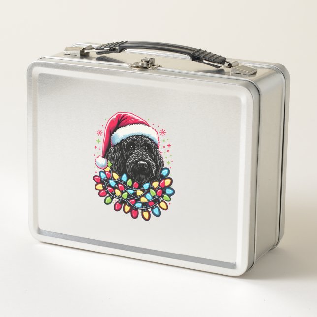 Lunch Box Doodle noir Labradoodle Noël Arbre de Noël Lumière (Devant)