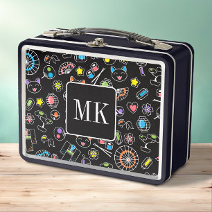 Lunch Box Doodles japonais Kawaii sur initiales de monogramm