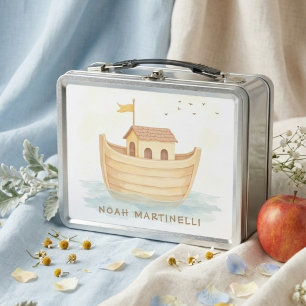 Lunch Box Douce Arche de Noé Bleu Douce Personnalisée au Nom
