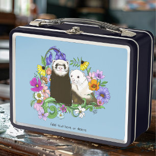 Lunch Box Douce Paire de Furets Floraux Bleus Fantaisistes