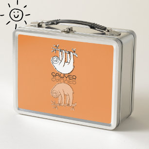 Lunch Box Doudou Paresseux Orange Réflexion Doodle Nom Perso