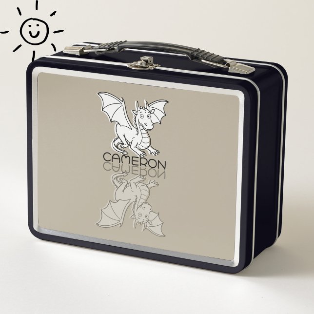 Lunch Box Doux Dragon Gris Doodle Nom Personnalisé (Créateur téléchargé)