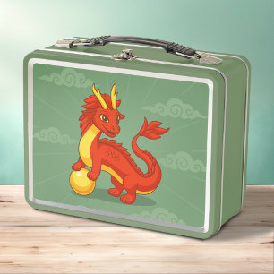 Lunch Box Dragon Chinois Rouge sur Fond Vert