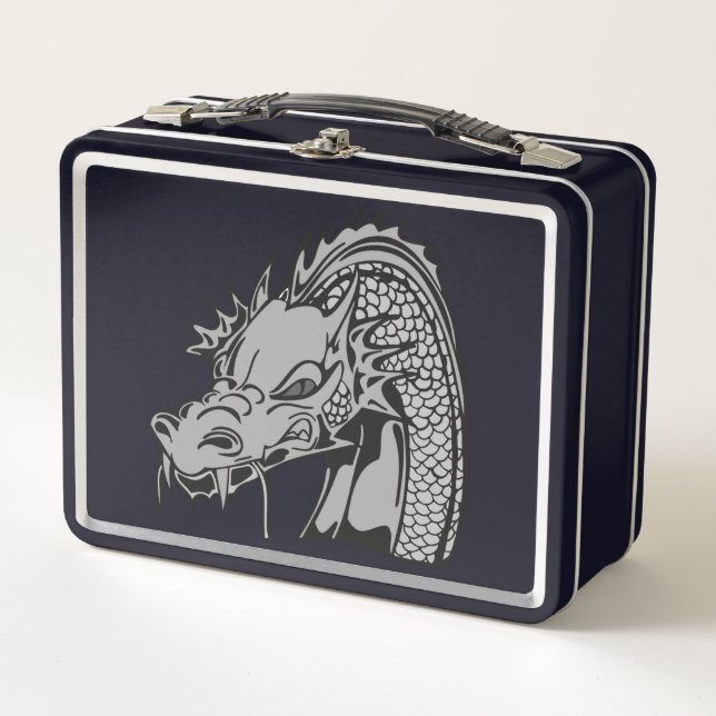 Lunch Box Dragon gris et noir  (Devant)