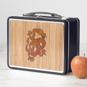Lunch Box Dragon Oriental Rouge en Bambou
