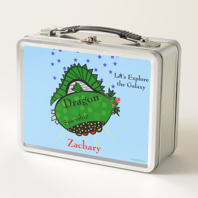 Lunch Box Dragon Vert Yeux Marrons Étoiles (Devant)