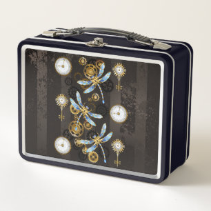 Lunch Box Dragonflies de Steampunk sur arrière - plan rayé b