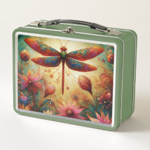Lunch Box Dragonfly lunaire Floral Art Abstrait Turquoise ro