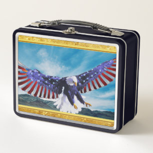Lunch Box Drapeau américain Aigle volant dans le ciel feuill