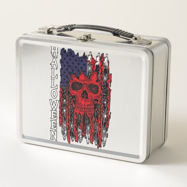 Lunch Box Drapeau américain crâne rouge Halloween Toiles d'a (Devant)