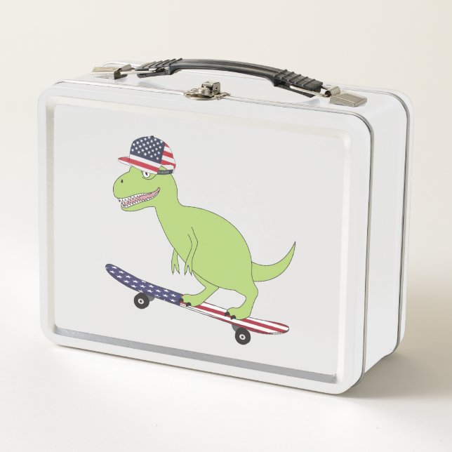 Lunch Box Drapeau américain Dinosaure Skate (Devant)