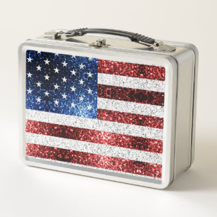 Lunch Box drapeau américain rouge blanc brillant parties sci