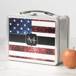Lunch Box Drapeau américain rouge bleu étincelles parties sc