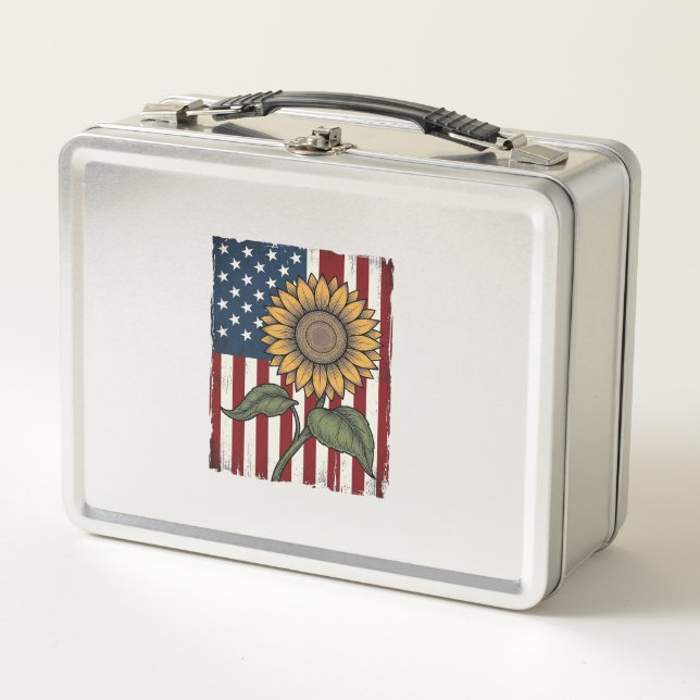 Lunch Box Drapeau Américain Tournesol Vintage (Devant)