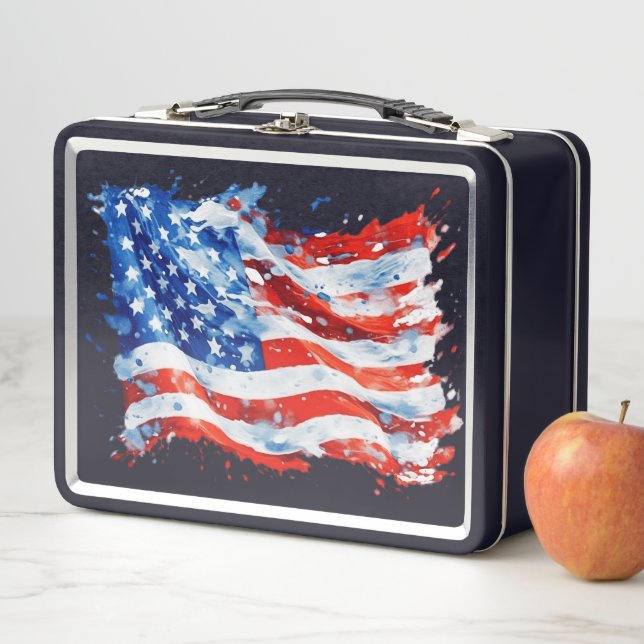 Lunch Box Drapeau américain USA Aquarelle 4 juillet (En situation)