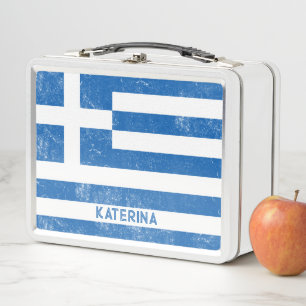 Lunch Box Drapeau grec Trouvé Regarder l'école Nom personnal