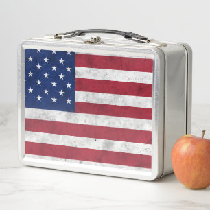 Lunch Box Drapeau USA vintage rouge blanc bleu patriotique a