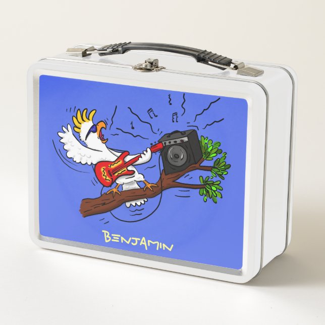 Lunch Box Drôle cockatoo jouant de la guitare rock dessin an (Devant)