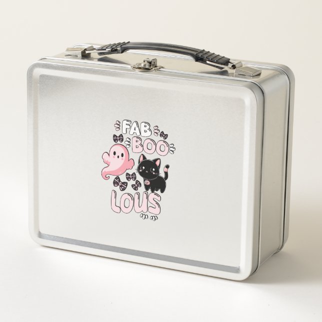 Lunch Box Drôle d'Halloween Rose Fantôme Spooktacular Chat F (Devant)