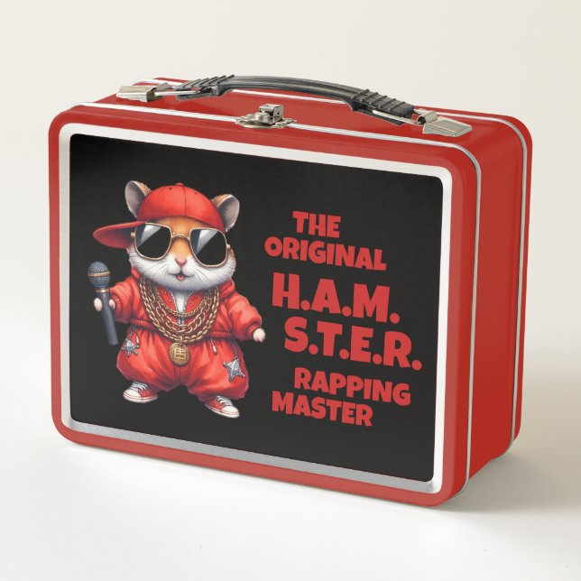 Lunch Box Drôle H.A.M.S.T.E.R. Rapmaster avec pantalons roug (Devant)