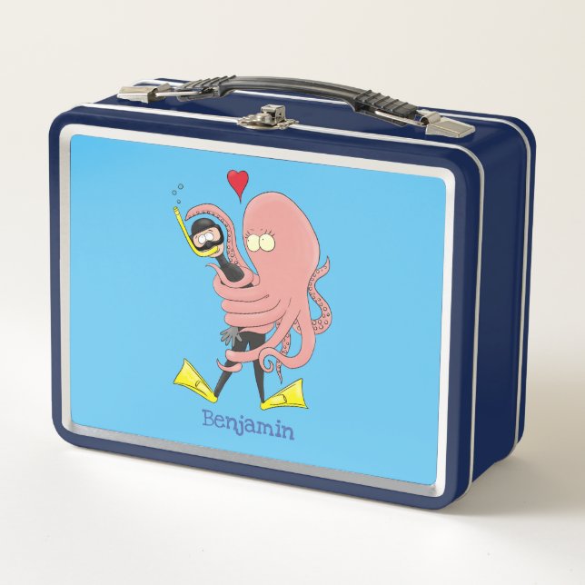 Lunch Box Drôle pieuvre embrasse plongeur dessin animé humou (Devant)