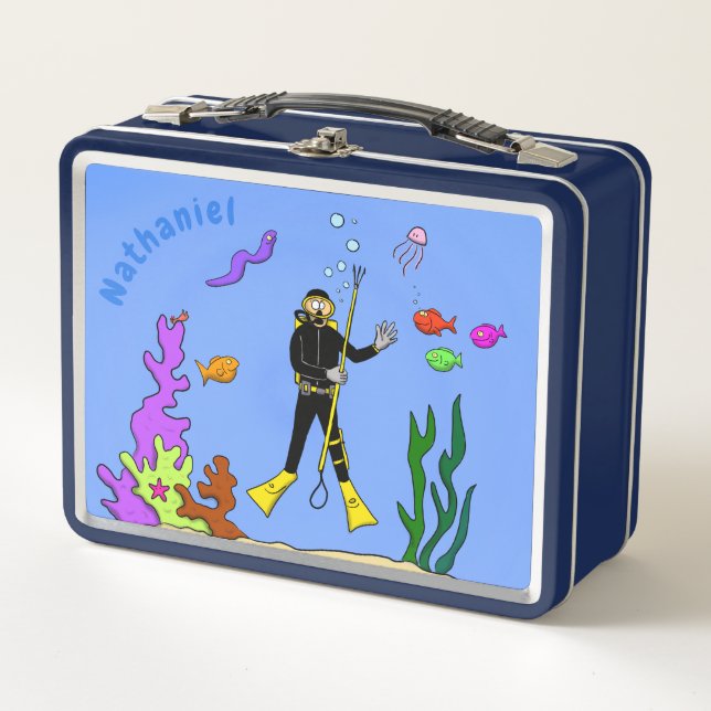Lunch Box Drôle plongeur et poisson mer créatures dessin ani (Devant)