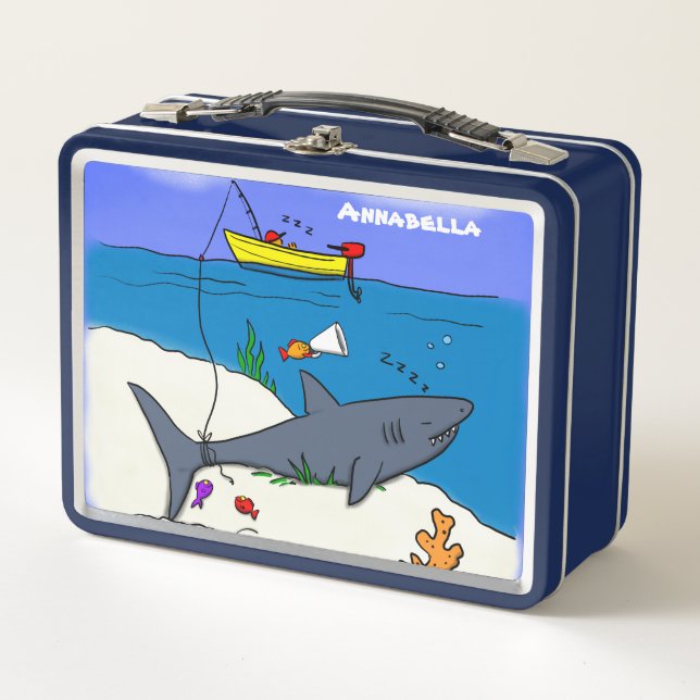 Lunch Box Drôle requin couché et dessin animé de pêche (Devant)
