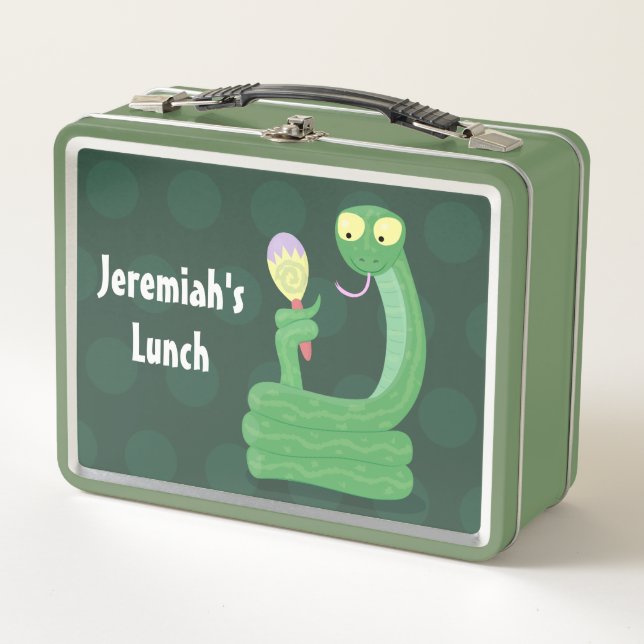 Lunch Box Drôle serpent vert avec caricature maraca (Devant)