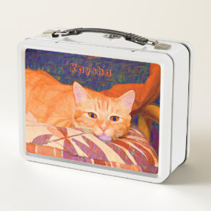 Lunch Box Drôle Tabby Chat Bright Orange Cute