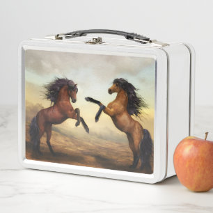 Lunch Box Dueling Stallions Peinture Boîte à lunch en métal