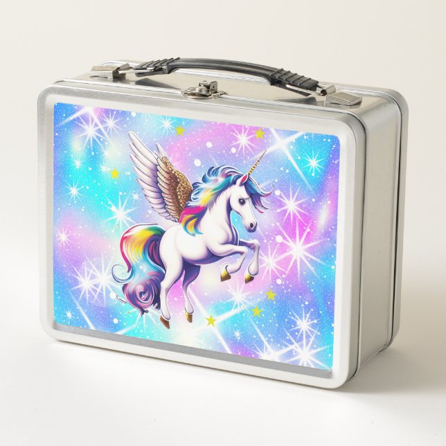 Lunch Box Éclat Unicorn rose et bleu Iridescente (Devant)