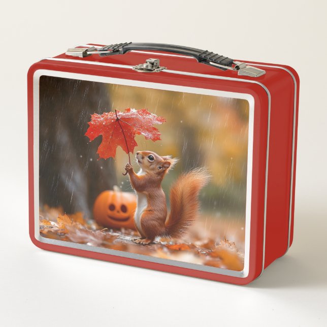 Lunch Box Écureuil mignon avec parapluie à feuilles - Pluie  (Devant)