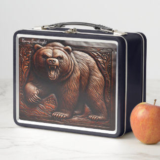 Lunch Box Élégance Savage : Grizzly en cuir incorporé