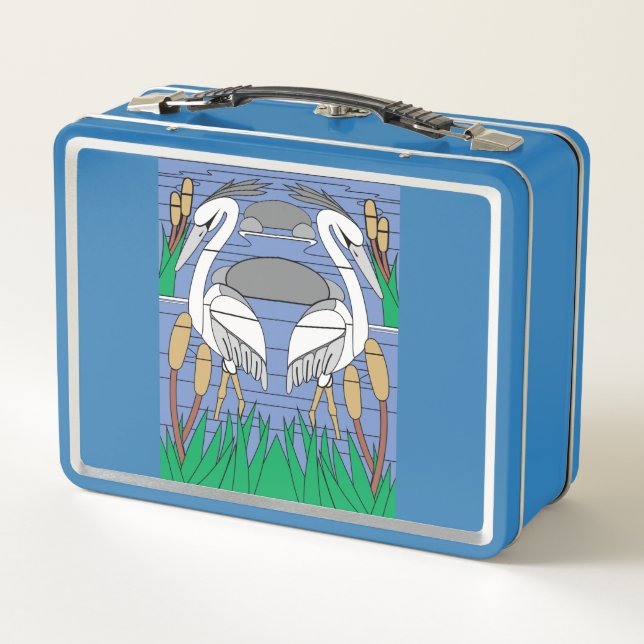 Lunch Box Elégant Aquarelle Cygnes Nature Verdure Graphique (Dos)