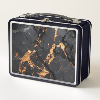 Lunch Box Elegant Black Marble with Gold Veins Modern Art