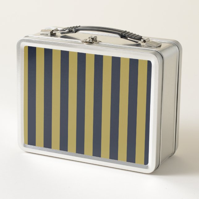 Lunch Box Elégant Gold & Navy Blue Vertical Stripes (Devant)