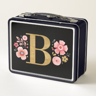Lunch Box Élégant Monogramme floral rose