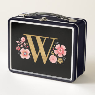 Lunch Box Élégant Monogramme floral rose