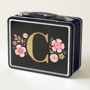 Lunch Box Élégant Monogramme floral rose