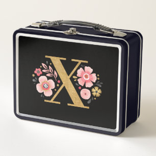 Lunch Box Élégant Monogramme floral rose