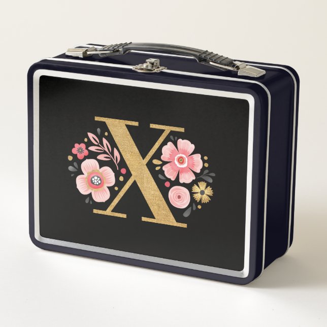 Lunch Box Élégant Monogramme floral rose (Devant)