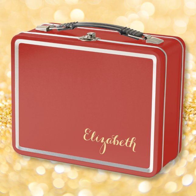 Lunch Box Élégant Monogramme Or filles garçons enfants migno (Elegant Gold Monogram Girls Boys Kids Cute School Metal Lunch Box)