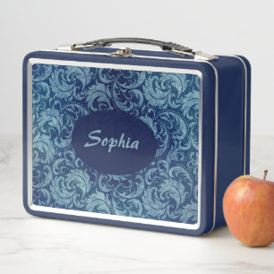Lunch Box Elégant motif de Damas Vintage bleu