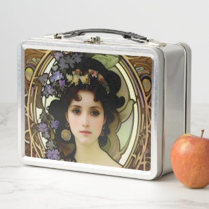 Lunch Box Elégant Mucha Style Portrait d'une belle femme