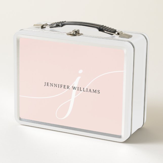 Lunch Box Élégant noir rose clair rose Monogramme (Devant)