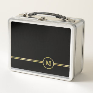 Lunch Box Élégant or Monogramme personnalisé sur noir