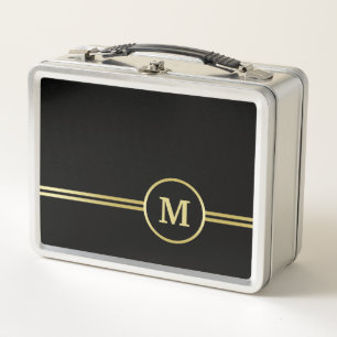 Lunch Box Élégant or Monogramme personnalisé sur noir