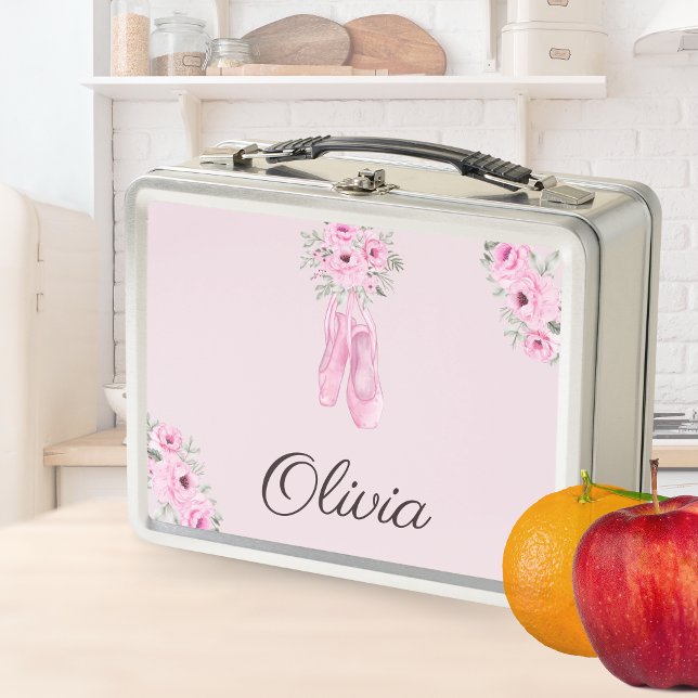 Lunch Box Élégant rose floral Ballerina Nom personnalisé (Créateur téléchargé)
